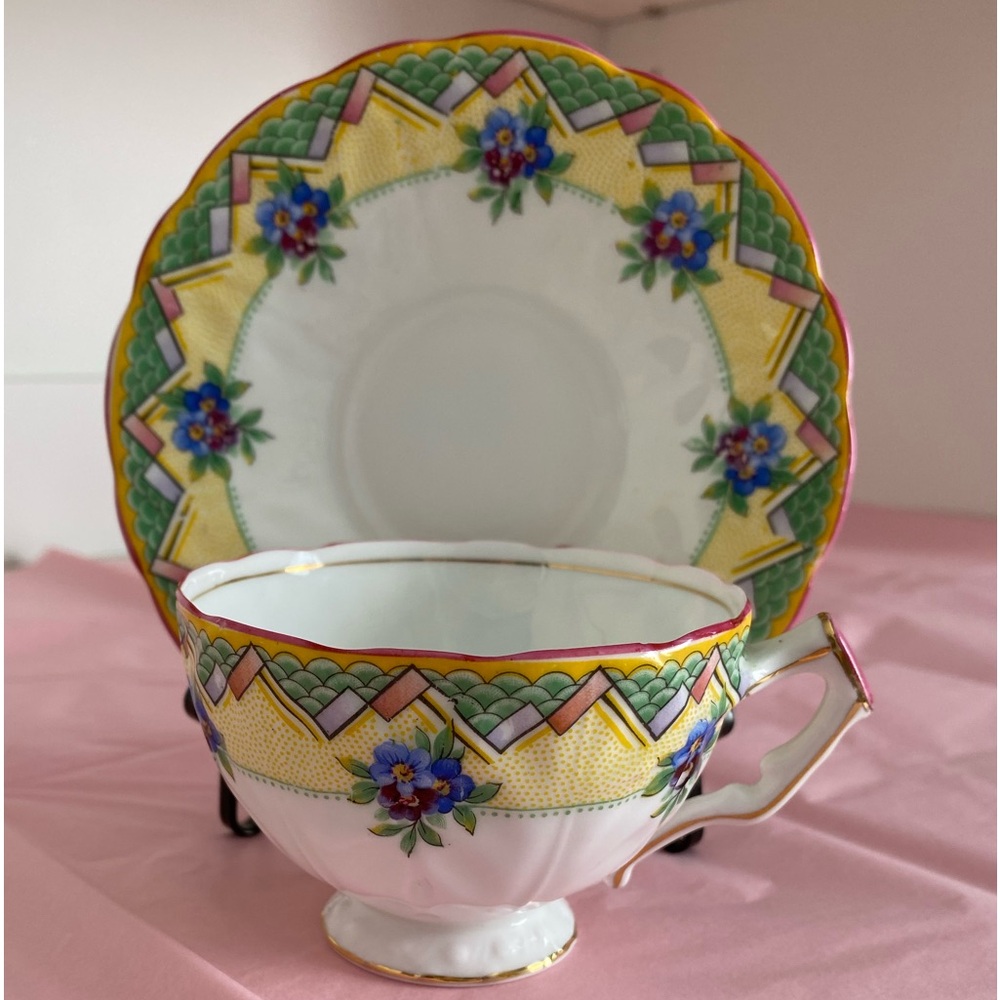 Rare Aynsley Bone China Art Deco Style Teacup and Saucer
